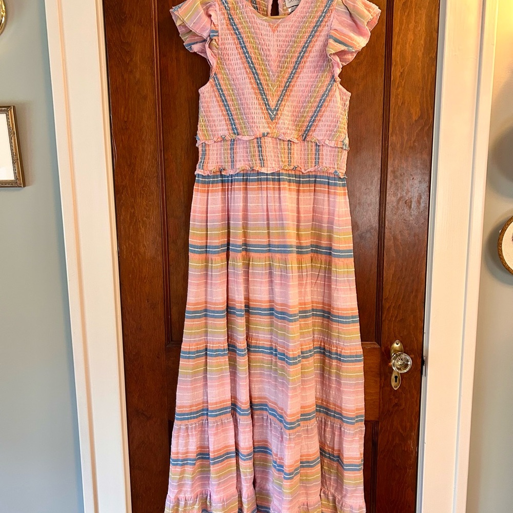 SAYLOR Pink Multicolor Striped Ruffle-Sleeve Maxi Dress